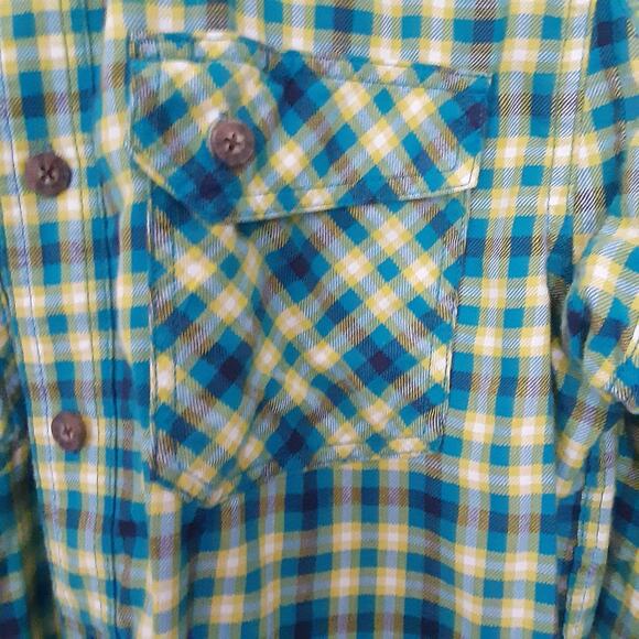 Duluth Trading Co Mens L Blue Yellow Plaid Shirt Long Sleeve Button Down Pockets - Picture 2 of 8